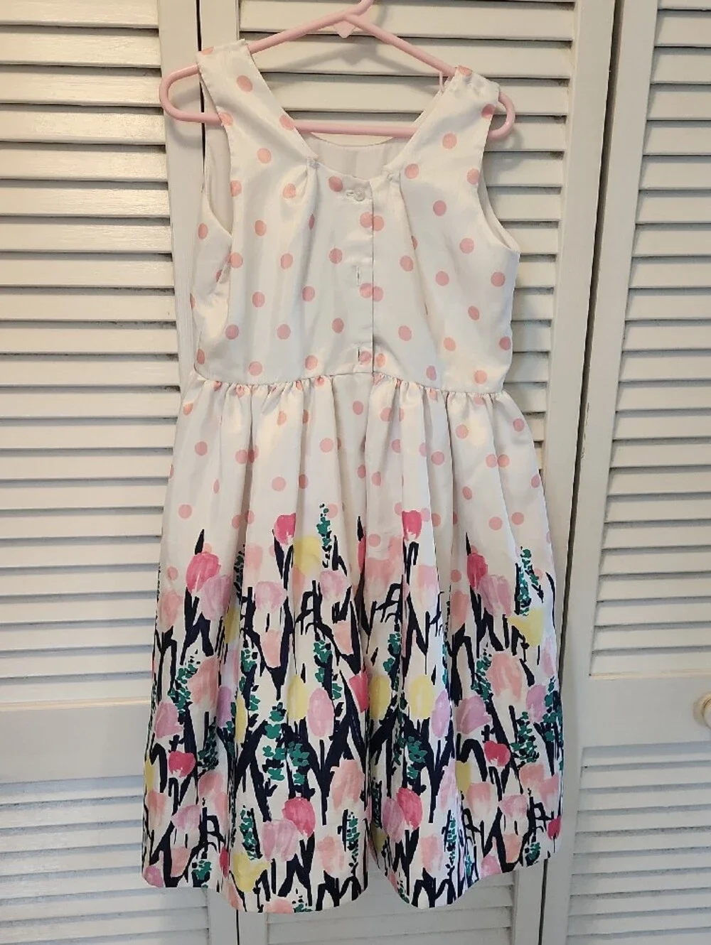 Gymboree White Dress with Pink Polka Dots & Multi Floral Print